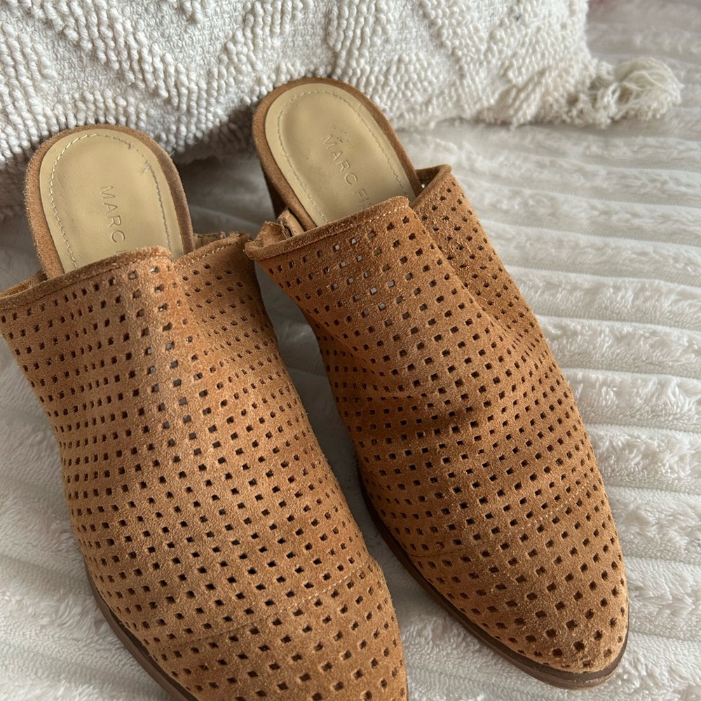 Marc Fisher Brown Perforated Mules